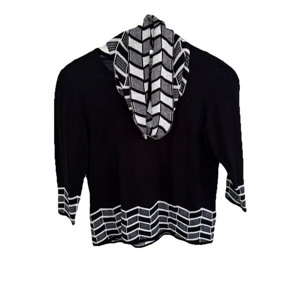Alfred Dunner Sweaters - Alfred Dunner PETITE M Sweater Black White Coordinated Knitted Scarf 3/4 Sleeves
